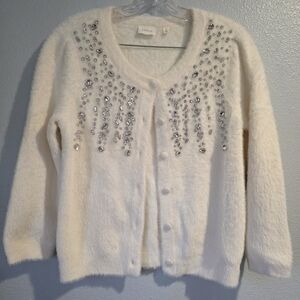 Cyrus Womens The Embelished Fuzzy Cardigan Cream S